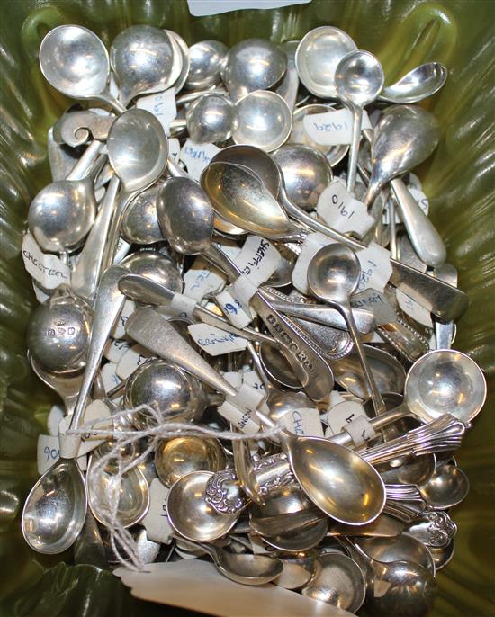 Collection of small silver condiment spoons, various dates and makers